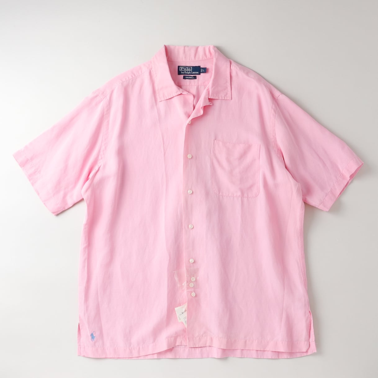 未使用】90s Ralph Lauren special silk linen open collar shirt big