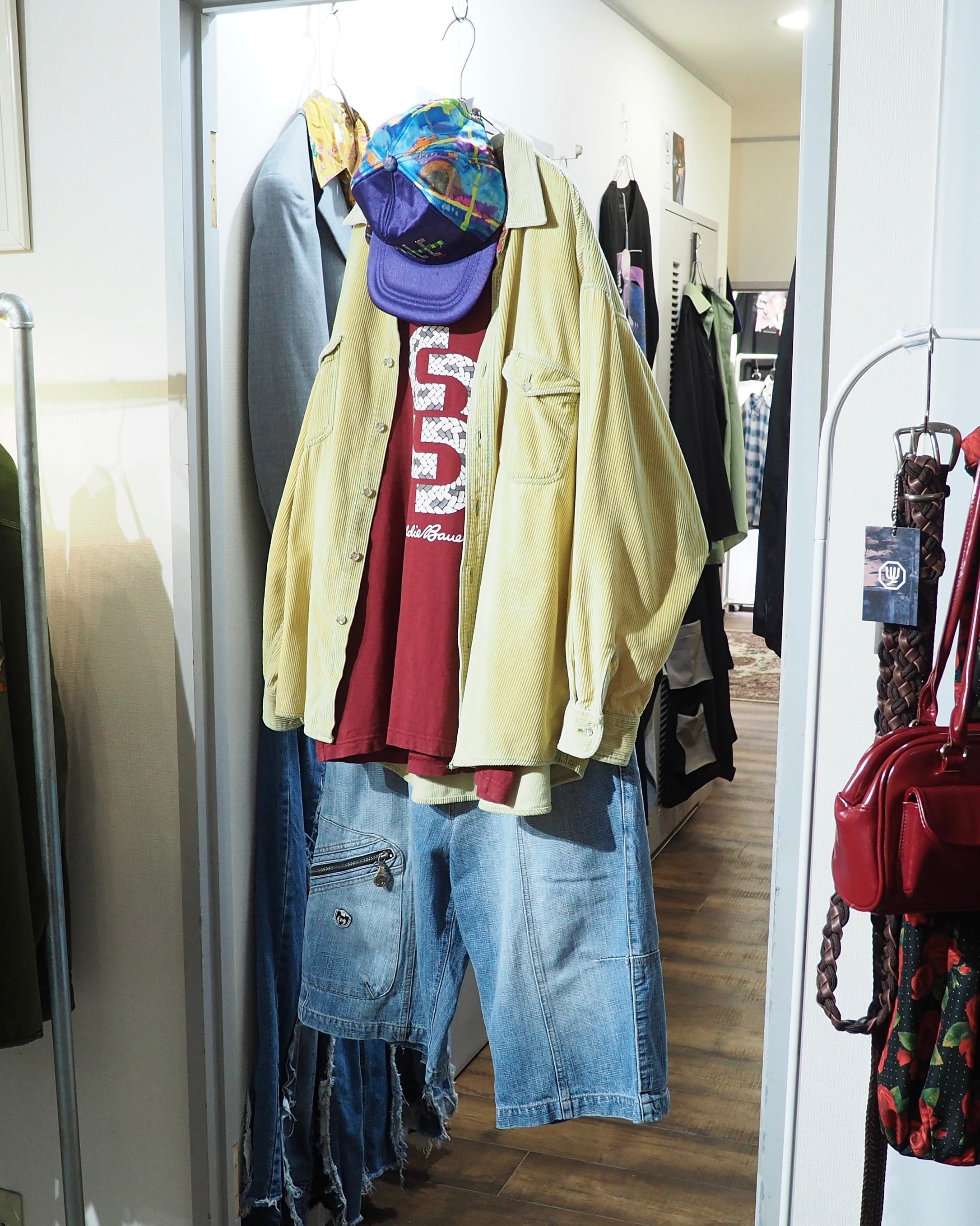 1990s " Trans position " Pale Lemon Color vintage loose Corduroy shirt
