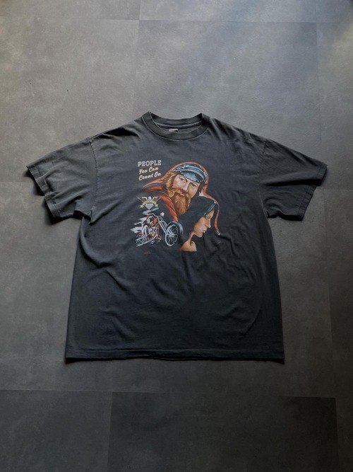 USA製 3D EMBLEM系 バイカーTシャツ XL フェードブラック 両面プリント