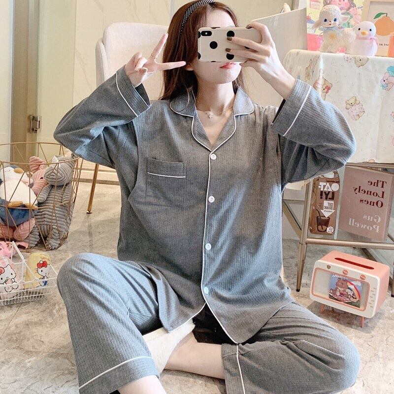 【新作】【送料無料】 春秋コーマ綿マタニティナーシングパジャマセットルーズトップス+パンツスーツパジャマ妊婦グレー妊娠 コットン スプリング 春物 オータム 秋物 AL expec459587212511