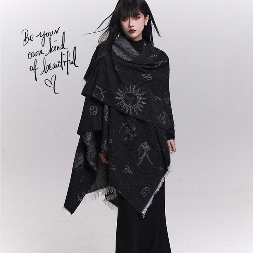 天体モチーフ】大判ストール ショール｜ゴシック 星座 太陽｜フリンジ