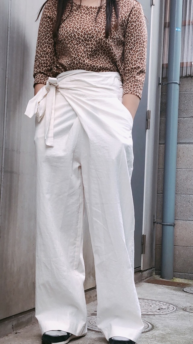 cotton ribbon pants　韓国　ワイドパンツ