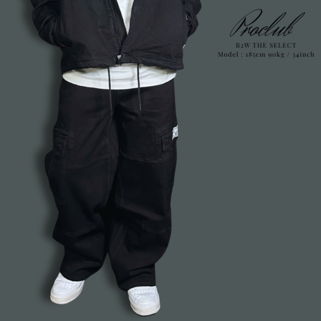 PRO CLUB 「Denim Cargo Pants Baggy Black」 - 1