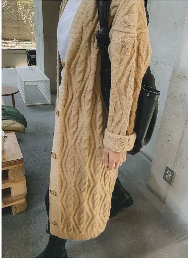 ケーブル編み ロングカーディガン　AJ1079-889