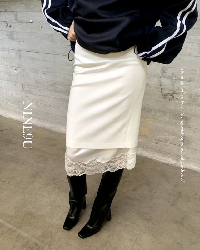 lace trim pencil skirt 2color【NINE0196】