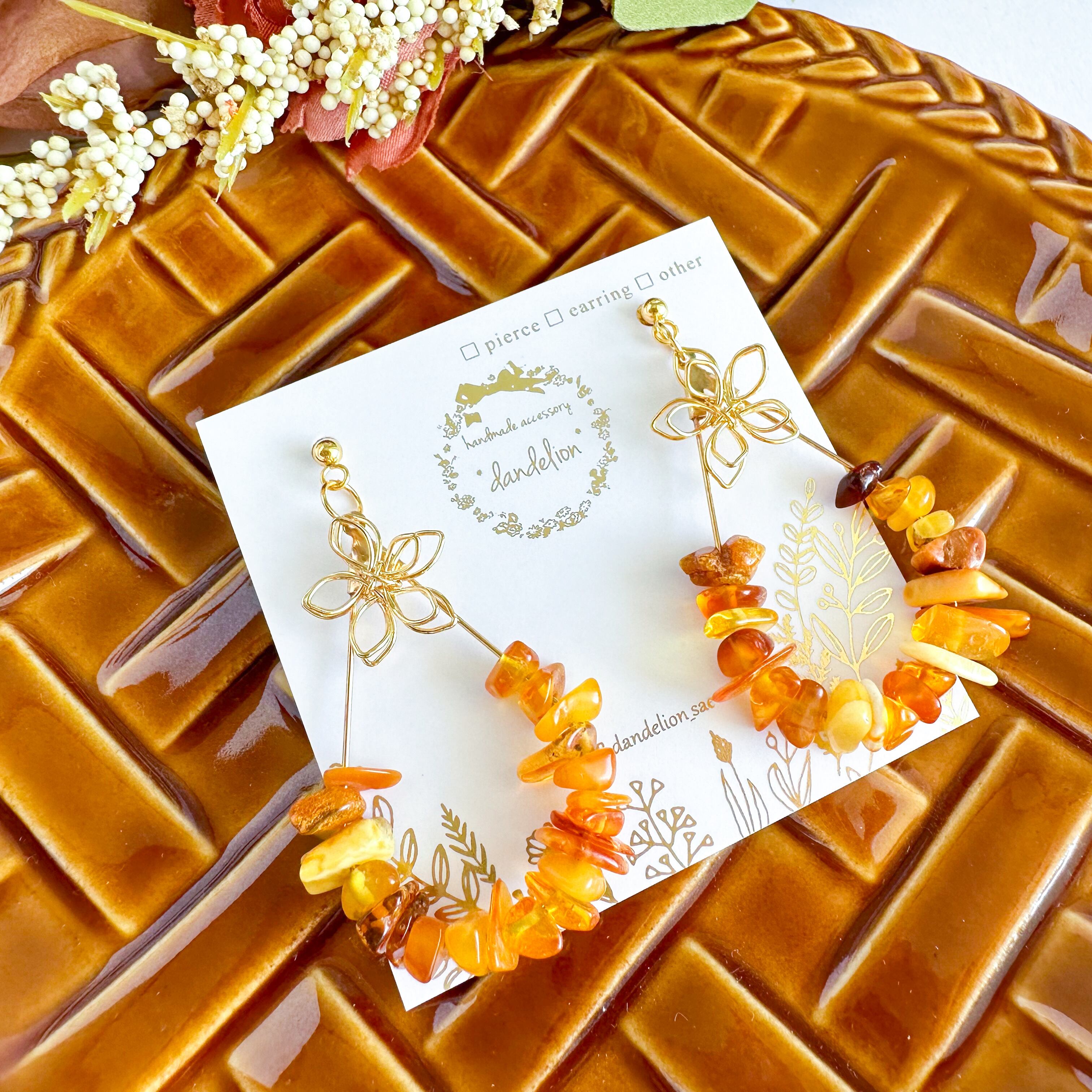 高品質♡大花のワイヤーフラワーコットンパールピアス