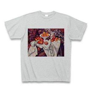 リンゴとオレンジのある静物（ポール・セザンヌ）：厳選名画Tシャツコレクション（グレー）・世界の美術作品名画グッズ【安心の送料込・税込】