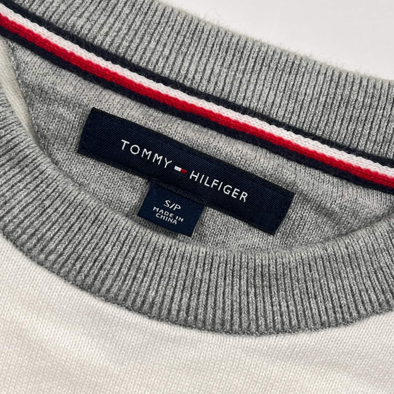 TOMMY HILFIGER トミーヒルフィガー ボーダー コットン ニット トレーナー S/ホワイト×グレー メンズ