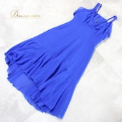 社交ダンス 衣装 スタンダード ラテン ドレス ワンピース レッスンウェア パーティドレス PAPILLON パピヨン 青 ブルー系 シンプル 上品 レッスン用 コスチューム 女性用 衣装 ドレス ビビッドカラー モダンフィーリング 上品デザイン 躍動感 108cm丈 Mサイズ パーティー用 可愛いフリル フロアロング 体型カバー 伸縮性無し ポリエステル製 クラシックスタイル ダンスウェア