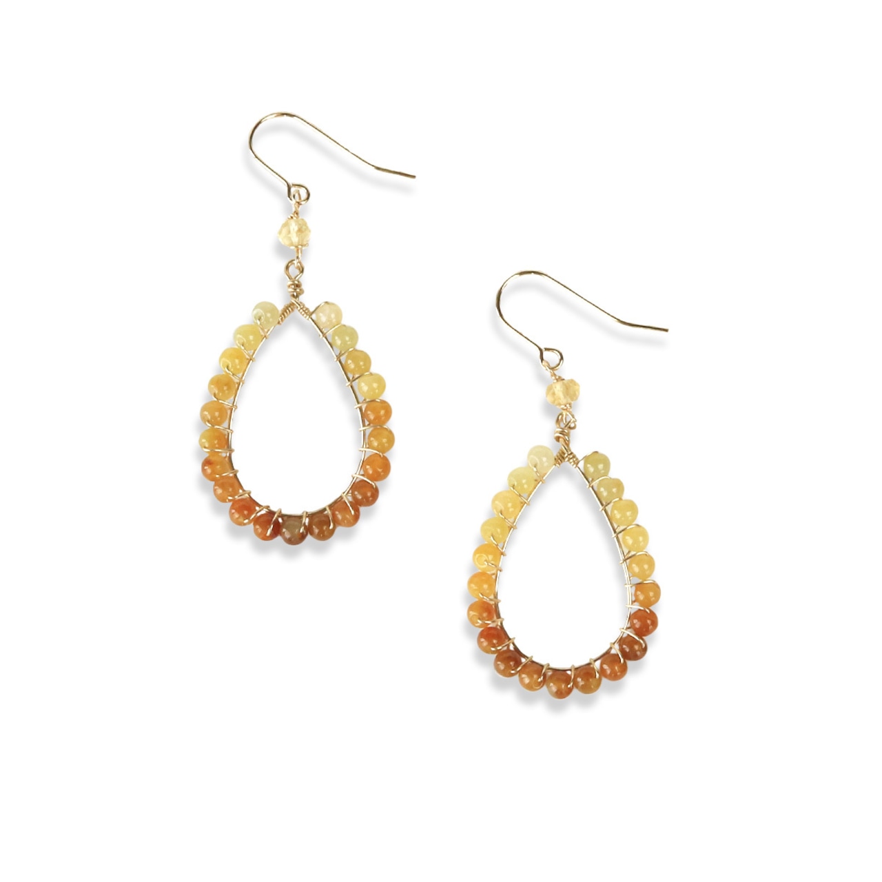 イエロー翡翠 グラデーション ドロップ イヤリング & ピアスA貨翡翠 jd_mm1011