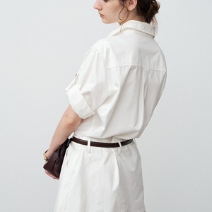 Open Collar Button Front Belted Shirt Dress  T4600