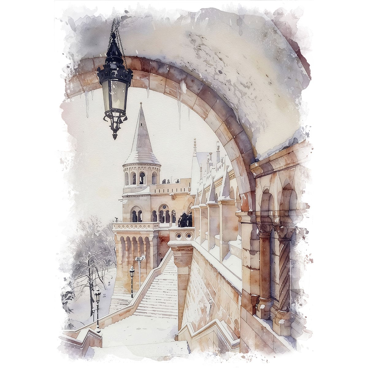 絵画 風景画(街並み) ハンガリーブダペスト漁夫の砦 インテリアアート