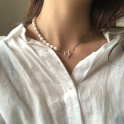 ［全2色］淡水パール × チェーン マンテルネックレス