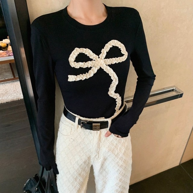 リボンフリルリブカットソー　N00541