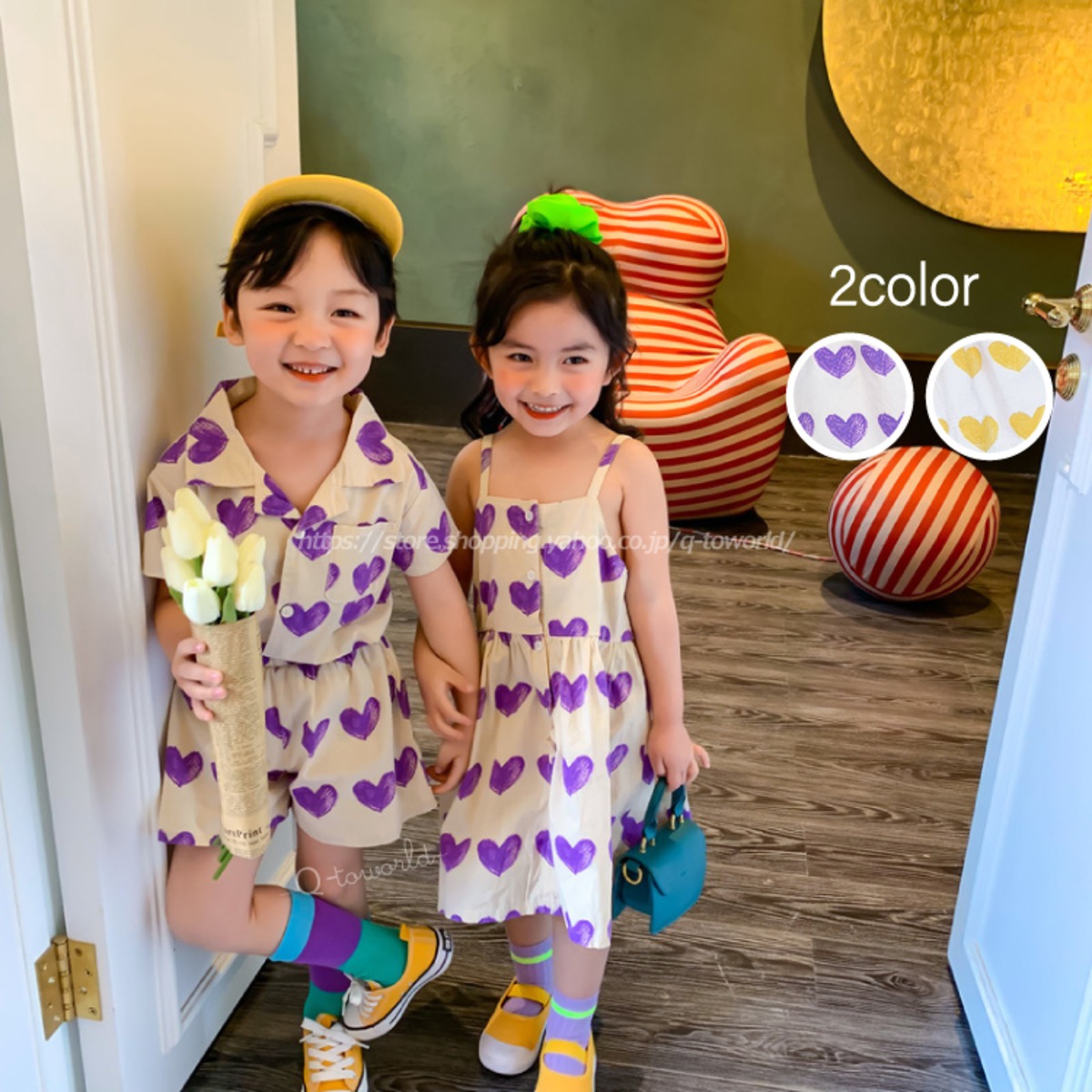 90 130 カップル コーデ 兄弟 姉妹 友達 双子コーデ 女の子 ワンピース 男の子 トップス パンツ 全2色 韓国版 韓国子供服 子供服 女の子 キッズ Q Toworld キュートワールド 子供服
