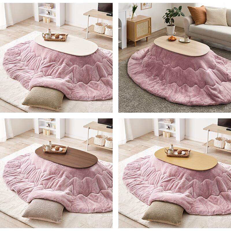 【完成品】楕円形折れ脚こたつ＋うす掛け布団 2点セット こたつ4種x掛け布団5種 コンパクトサイズ カルミナメレンゲ 幅90cm