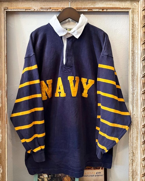 varsity all American "NAVY" applique L/S rugger shirts 【XL】