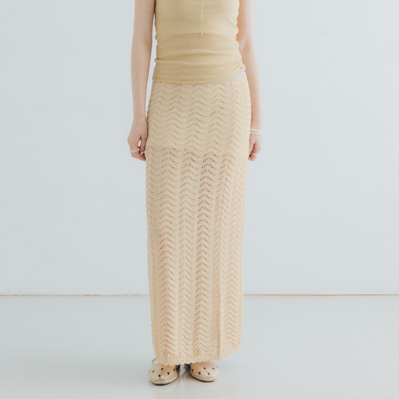 Sheer Crochet Mermaid Long Skirt T3543