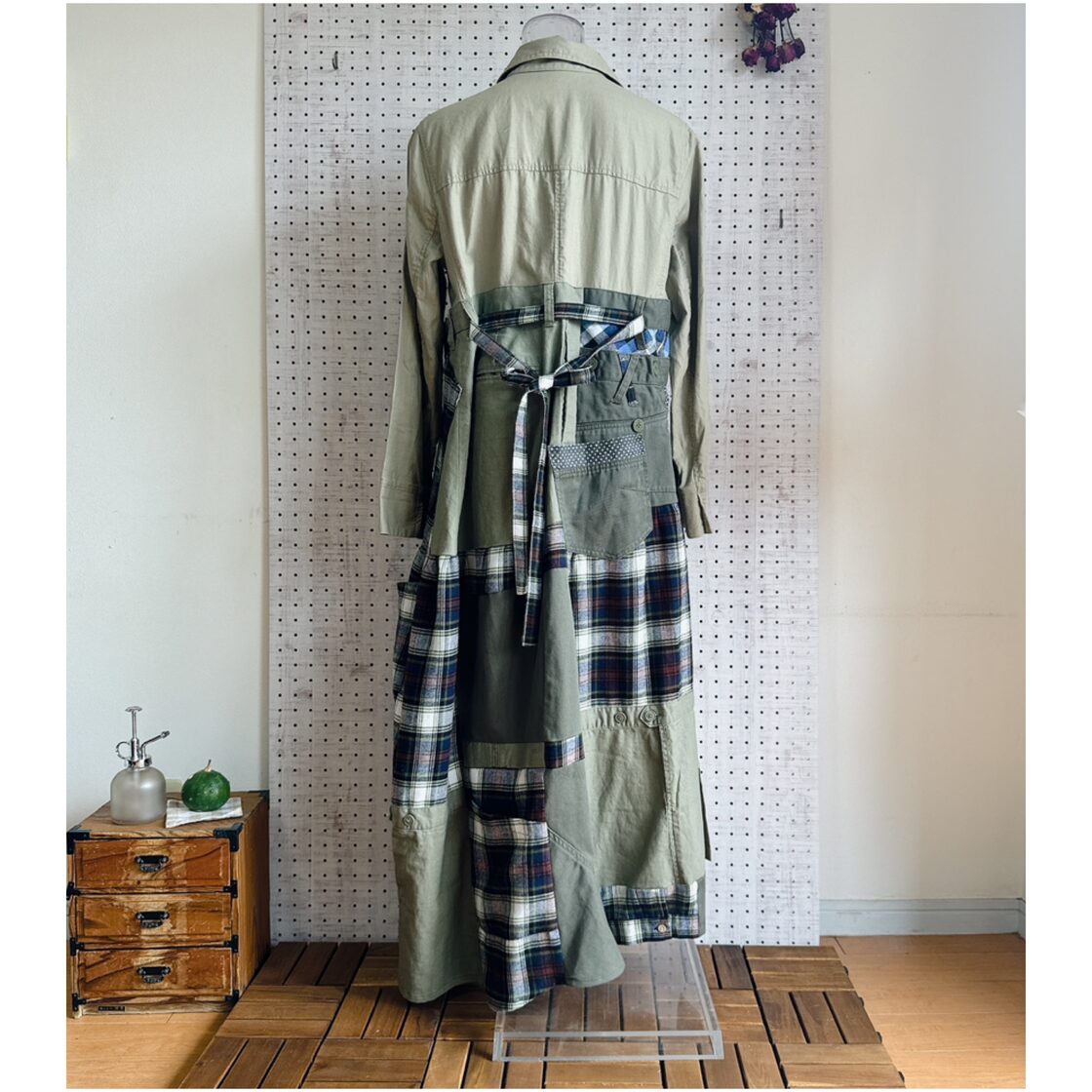 011 usedリメイクチェック柄シャツワンピース ミリタリー カーキ | Pay ID
