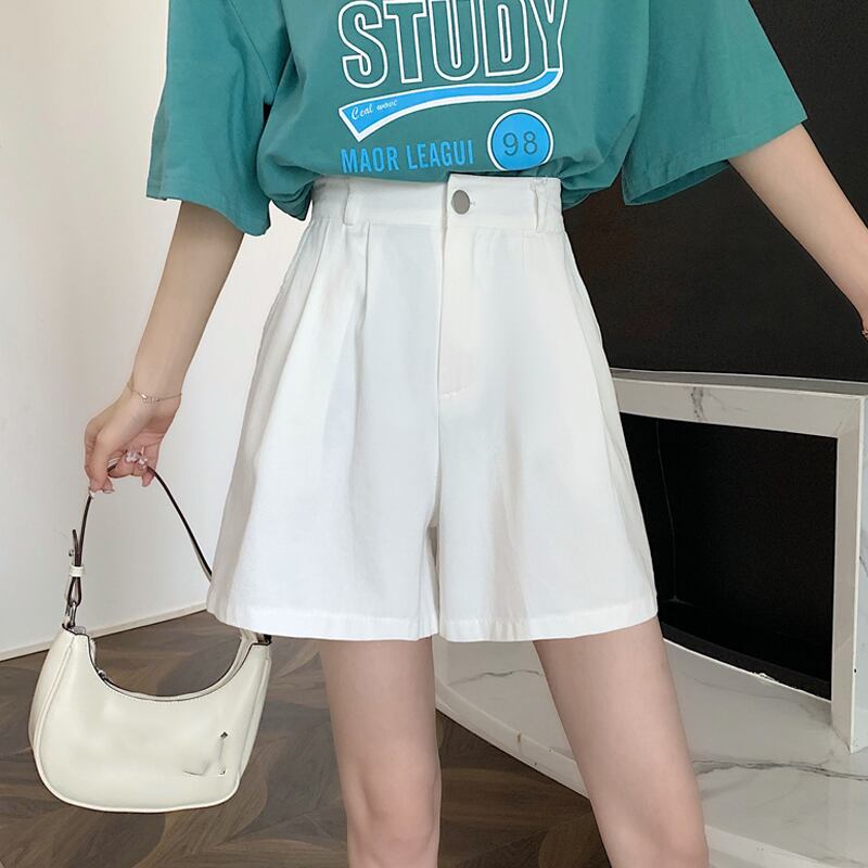 ホワイトショーツ サマー薄手パンツ ハイウェストウェストルーズワイドレッグ 夏物 ブルマー ワイドパンツ スーパーモール30109756629