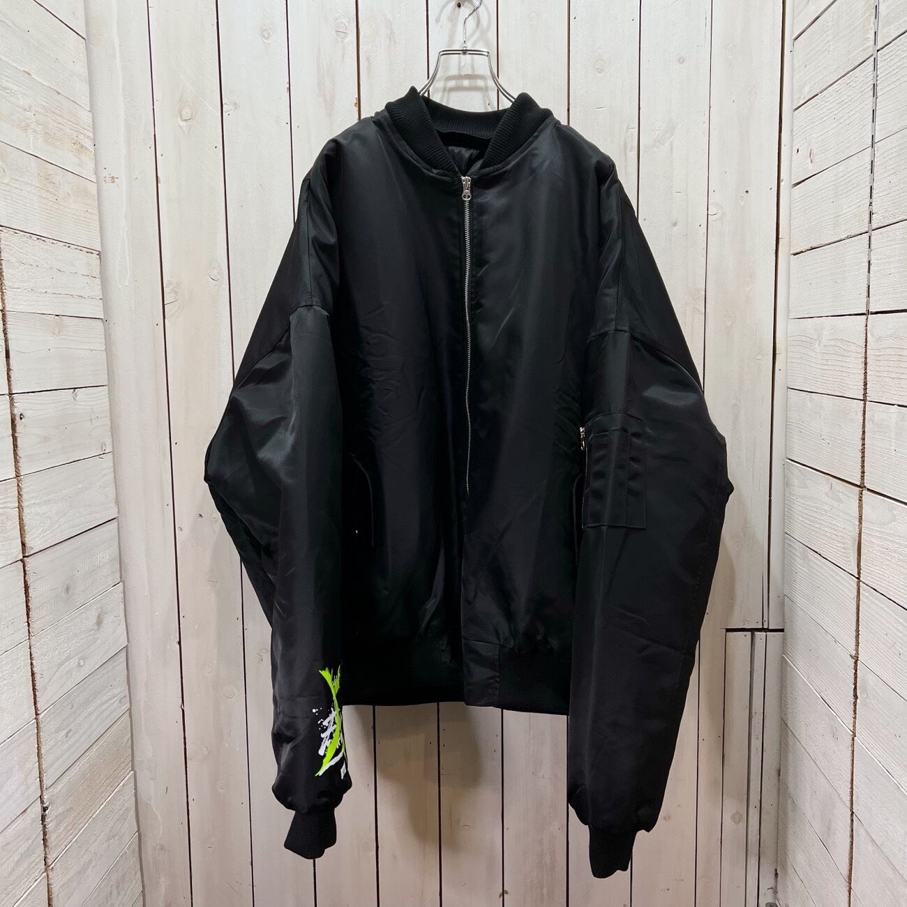 222210-2】X Logo Back Print Hood detachable MA-1 bomber jacket / X 