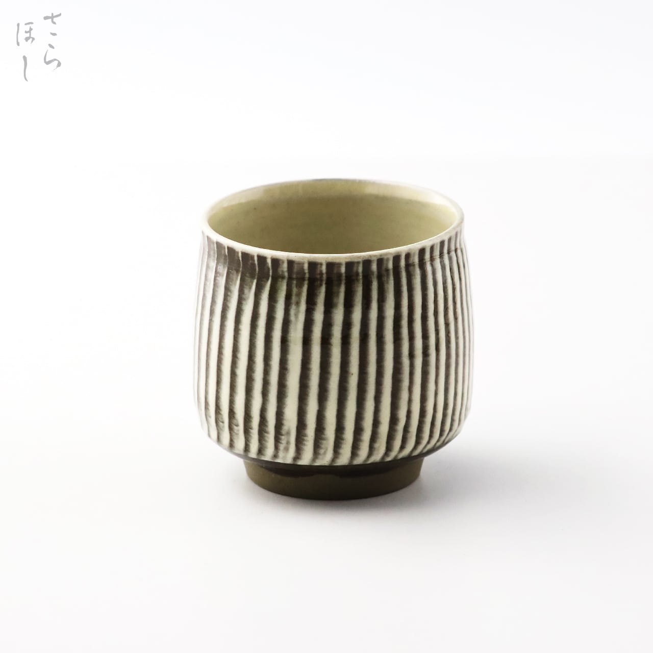 小鹿田焼 小袋窯 湯呑 飛びかんな/櫛描き 白 口径約8cm 陶器 和食器 民