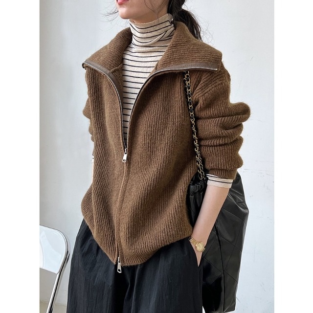 zip up high neck knit