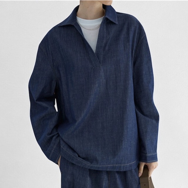 denim overlap pullover  00215