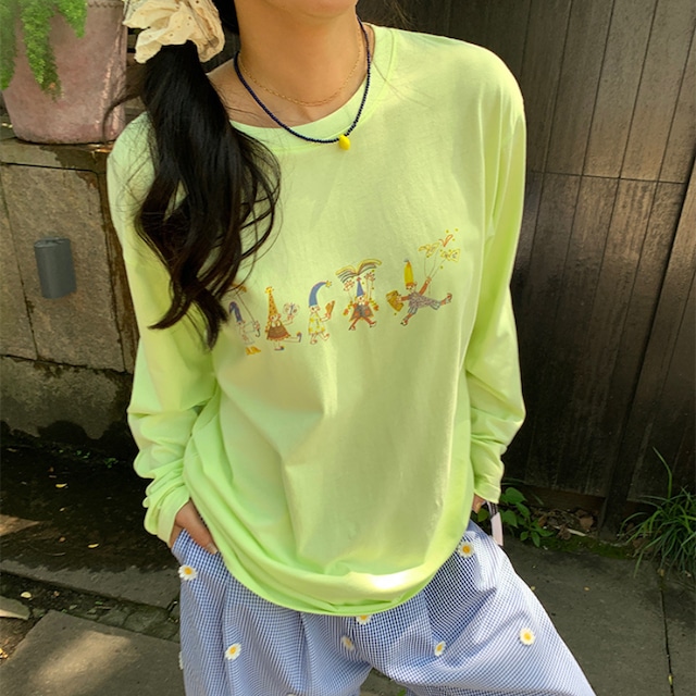 illustration print crew neck long sleeve top J00113