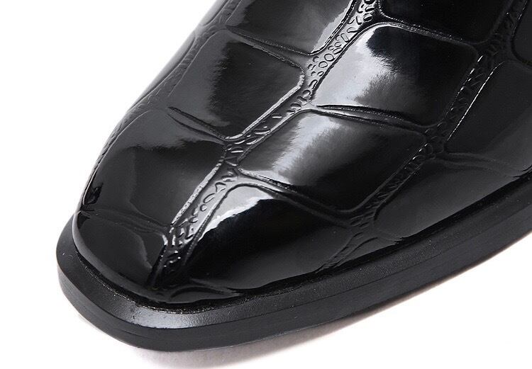 黒レザーブーツ クロコダイル風 バックル付き LUDOVIC DE SAINT SERNIN x ZARA リアルレザーハイヒールブーツ