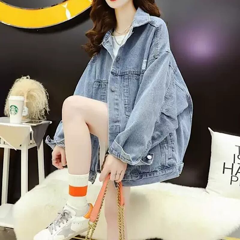 旬顔 ビックシルエット デニムジャケット ジージャン ワークジャケット デニム オーバーサイズ 韓国ストリート メンズライク カジュアル Lamitte Deco トレンド 韓国ファッション ショップ Base店