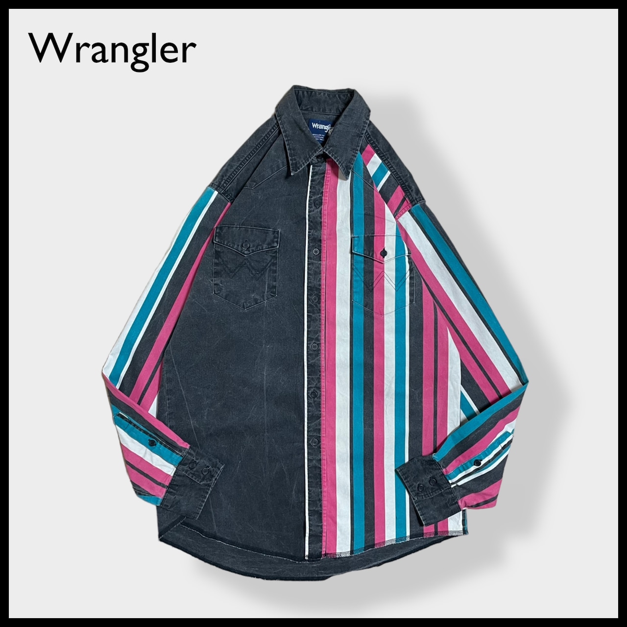 【Wrangler】ストライプシャツ クレイジーパターン ウエスタンシャツ デニムシャツ コットンシャツ 長袖 切替 カジュアルシャツ フラップポケット マルチカラー X-LARGE ラングラー US古着