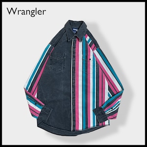 【Wrangler】ストライプシャツ クレイジーパターン ウエスタンシャツ デニムシャツ コットンシャツ 長袖 切替 カジュアルシャツ フラップポケット マルチカラー X-LARGE ラングラー US古着