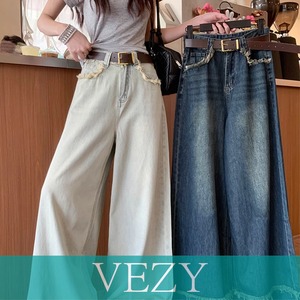 ハイウエスト デニムワイドパンツ 韓国風 ゆったり ルーズデニム アメカジ ワイドレッグ ロングパンツ おしゃれ 長ズボン 美脚脚長ジーパン ボトムス VEZY ベジー ItemNo.【22567692】