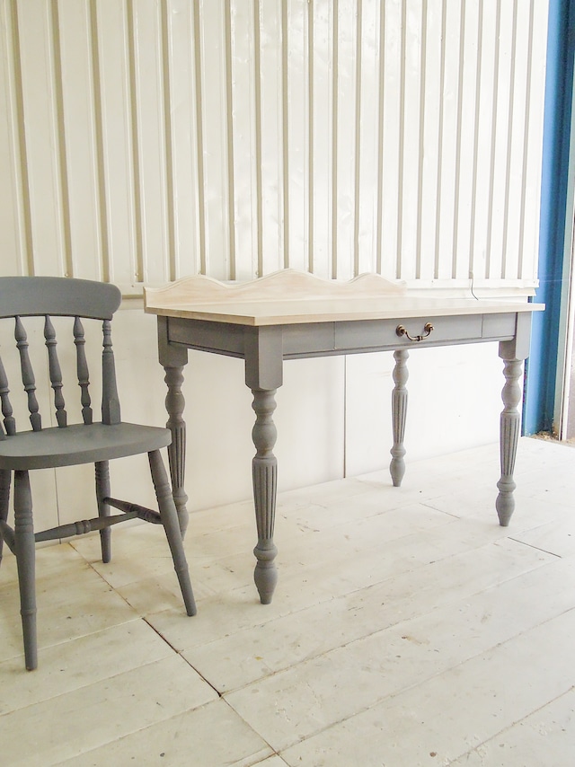 海外インテリア風大人かわいいデスク 1dwターンドレッグデスクW1200 “ストライプ”(アンティーク調ろくろ足) ミッドナイトブルー