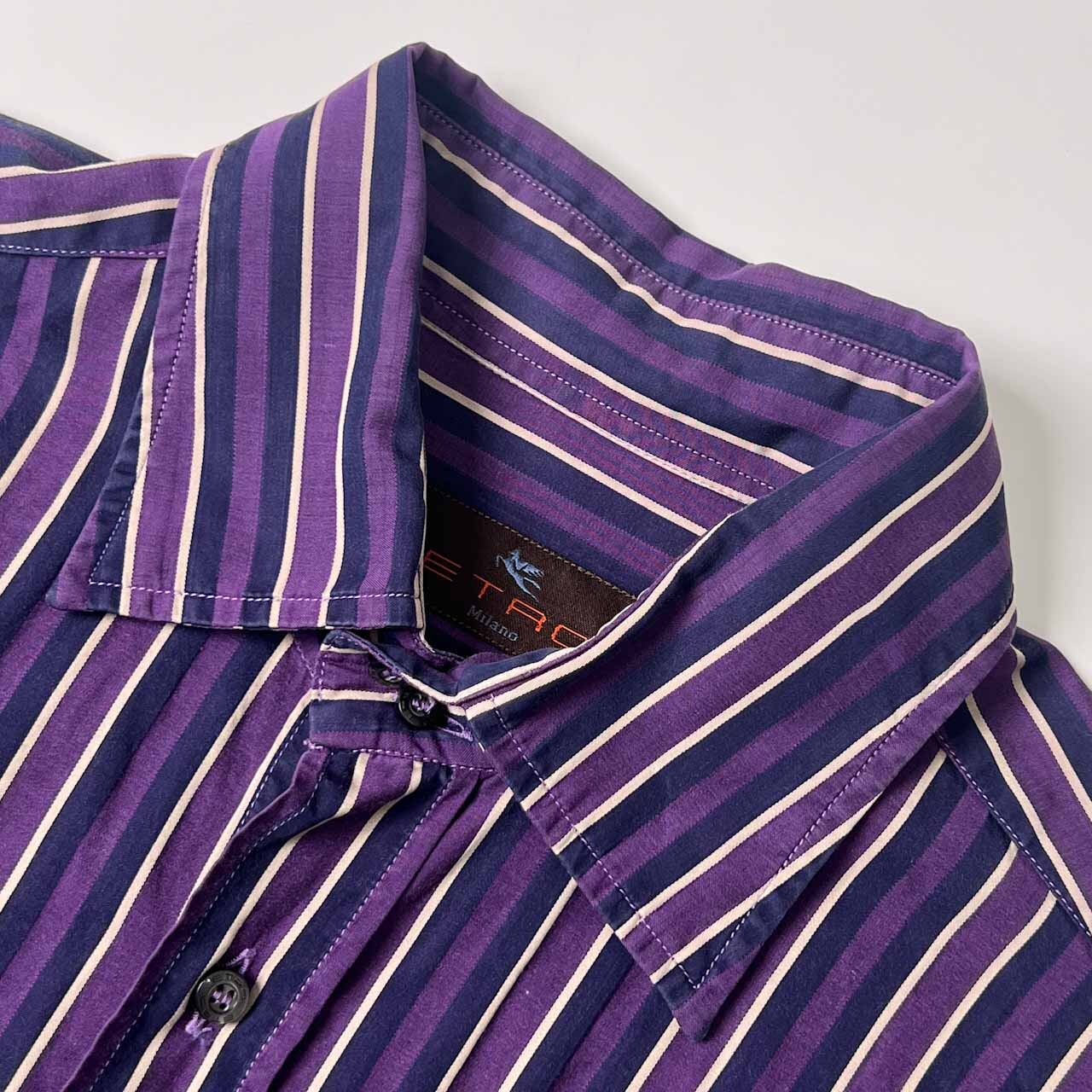 イタリア製 ETRO エトロ ストライプ 長袖シャツ SLIM MEDIUM/パープル