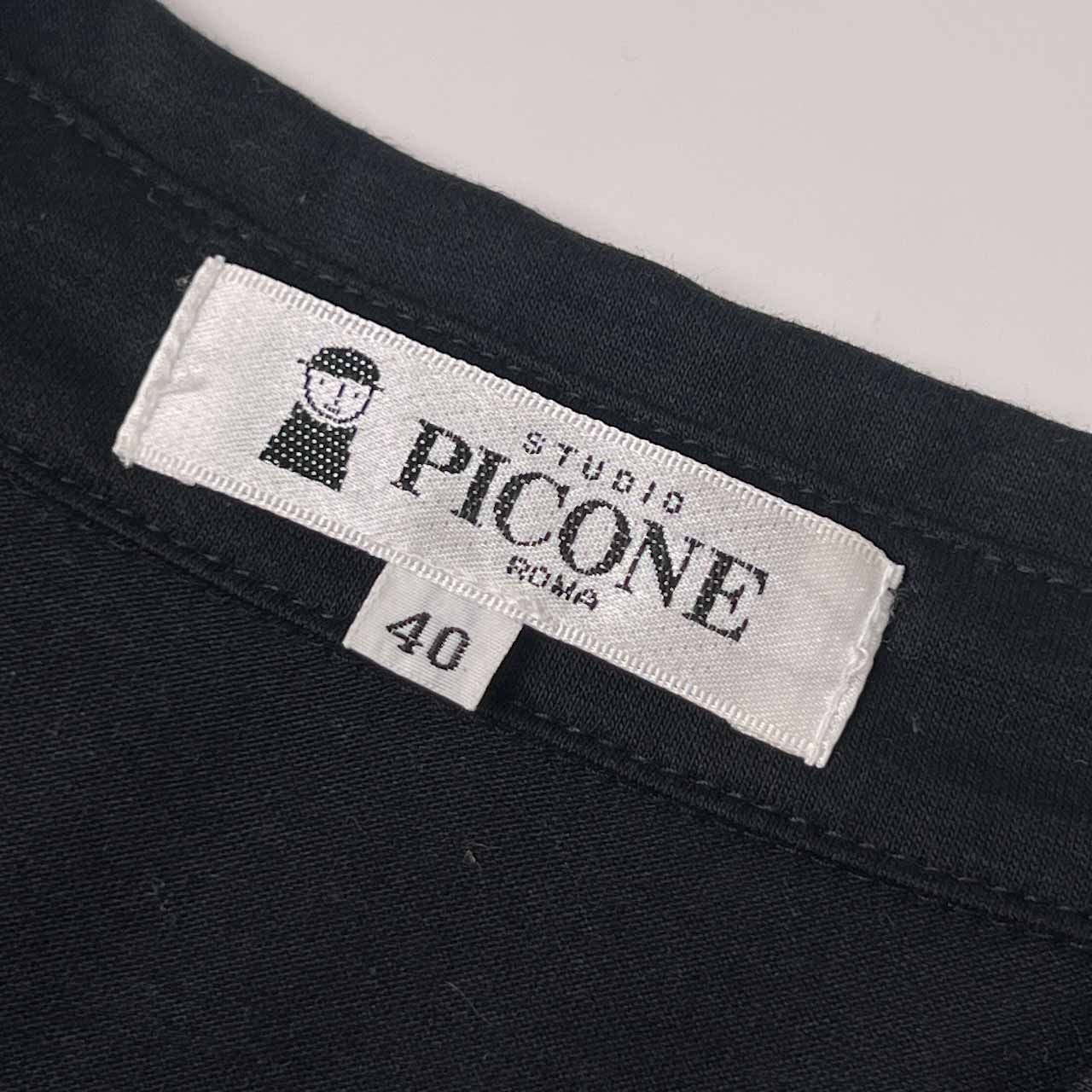 STUDIO PICONE ROMA ピッコーネ 開襟 チュニック丈 ワンポイント 天竺 半袖 ポロシャツ ワンピース 40/ブラック レディース