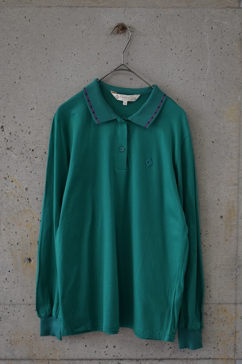 Green long-sleeve polo shirt