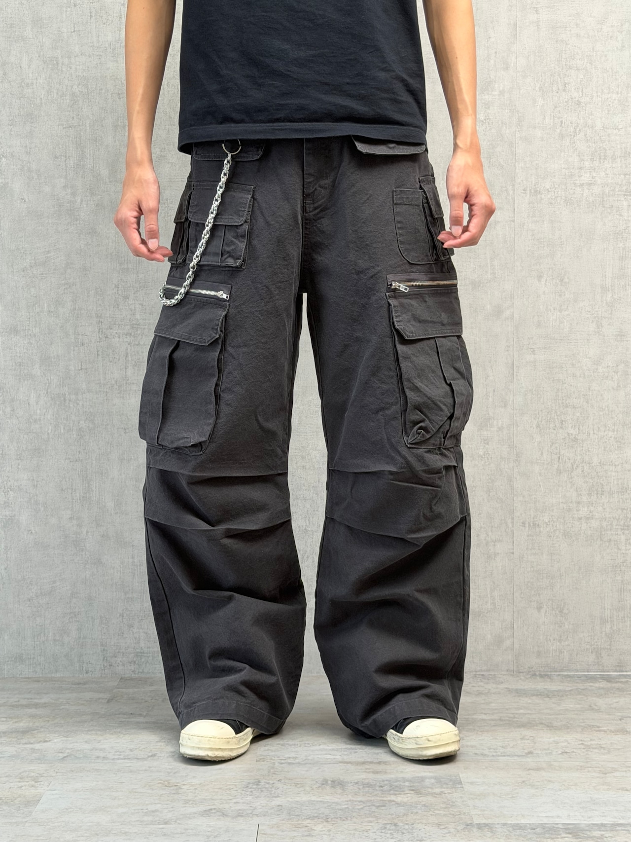 Fade Black Multi Pocket Cargo Pants