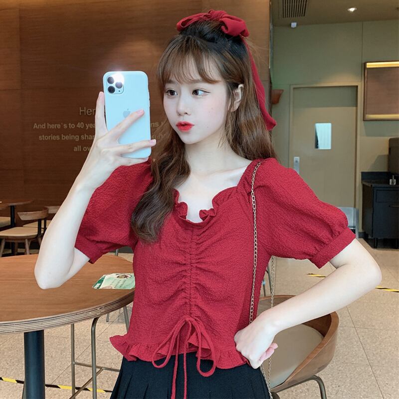 ホワイトシャツ レディースサマースタイルカラースリーブショートトップス 夏物 スクウェア 萌量不足86874928196