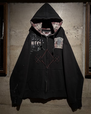 【Caka】"DAVOUCCI" Patch × Embroidery Design Vintage Loose Zip Up Hoodie