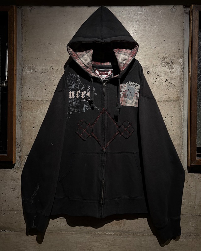 【Caka】"DAVOUCCI" Patch × Embroidery Design Vintage Loose Zip Up Hoodie