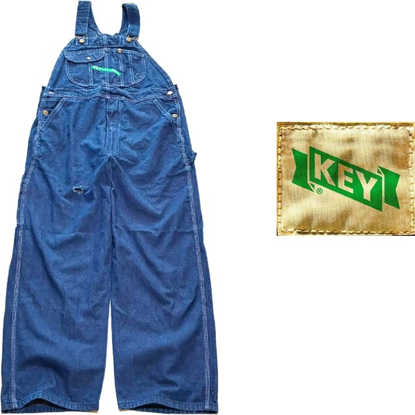 1点物◇KEYキー濃紺オーバーオール作業服USA古着38メンズXXLレディース