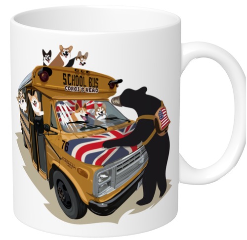 デザインNO.287  No.2021-Winter-mug007  : マグカップ アメリカンスクールバス ユニオンジャックバージョンデザイン