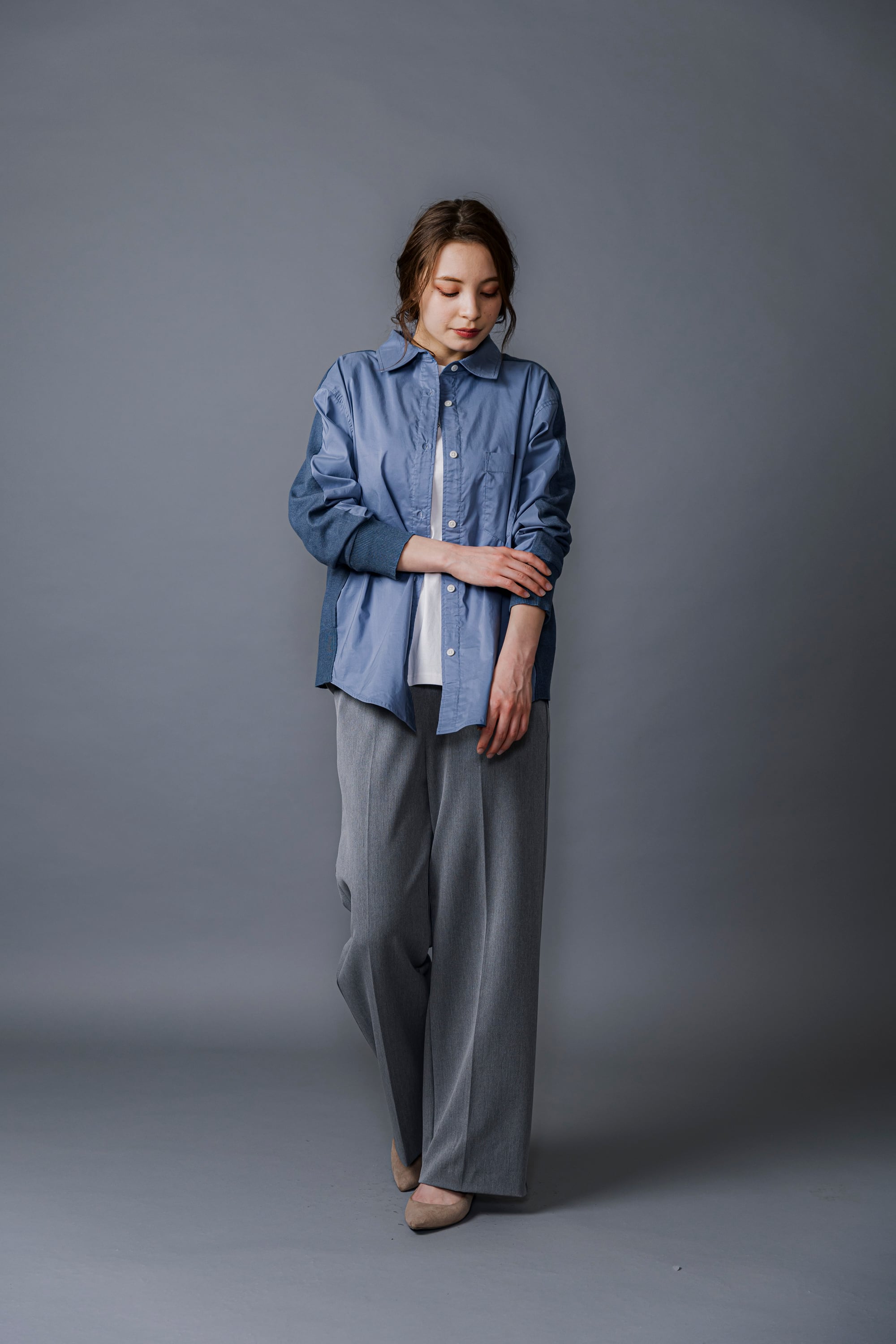 P266-21007 異素材長袖シャツ
