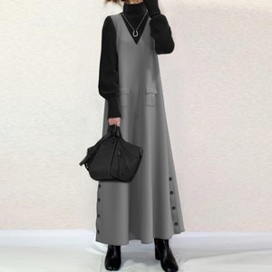 ロングカフス レディース ワンピース ミモレ ロング 長袖 ボリューム袖 ハイネック フレア Aライン 切り替え リボン バックコンシャス バイカラー 配色 ドッキング フェミニン ポケット ボタン かわいい 大人可愛い きれいめ シンプル カジュアル 上品 おしゃれ こなれ感 エレガント 抜け感 無地 秋 冬 ママ 通勤 学生 学校 通学 デート お出かけ 女子会 休日 高原 ガーデン ショッピング カフェ 普段使い モテ 清楚 定番 S M L ゆったり 黒 ブラック グレー モノトーン 大人カラー