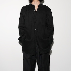 Giappone Camiceria "Band collar" 〈Herdmans Linen - Black〉