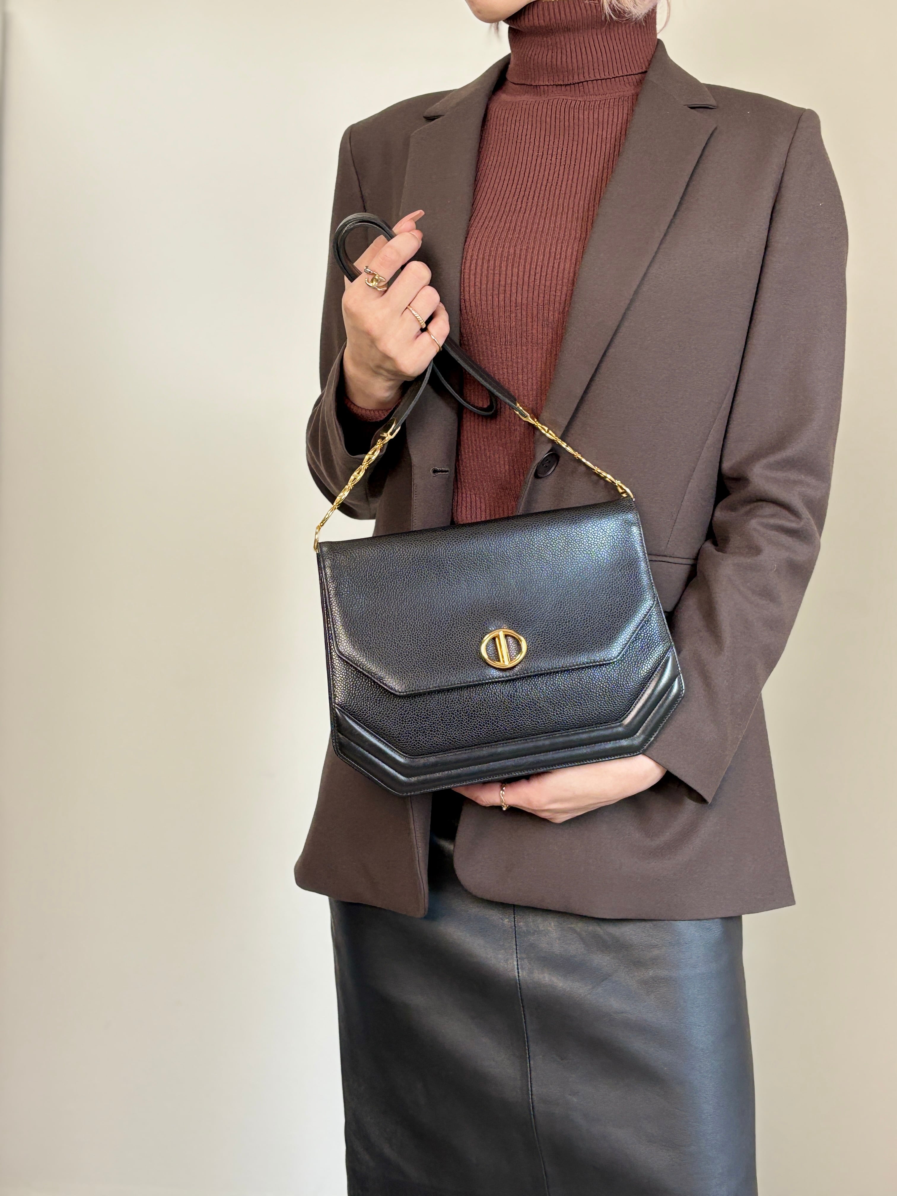Christian Dior クリスチャン ディオール ショルダーバッグ ブラック CDロゴ レザー チェーン vintage ヴィンテージ オールド n5ndi6
