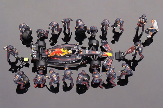 MINI GT / ミニGT 　オラクル レッドブル レーシング RB18 2022 優勝車 #1 アブダビグランプリ Max Verstappen ピットクルーセット（5000セット限定）MGTS0007