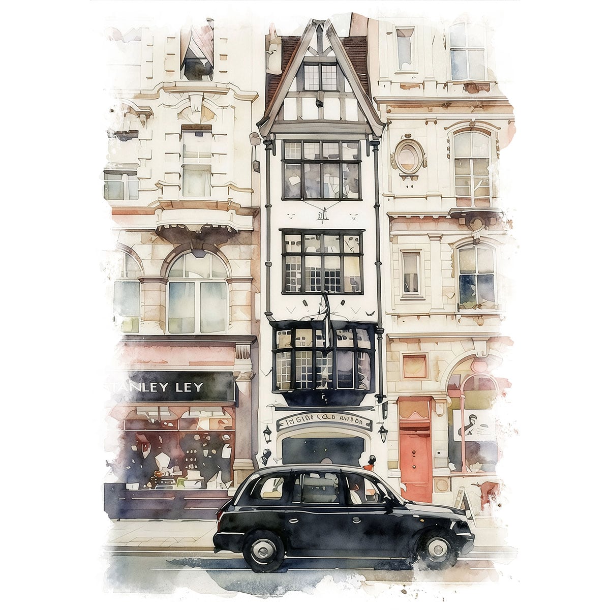 絵画 イギリス 風景画(街並み) ロンドンにあるパブの風景 インテリア